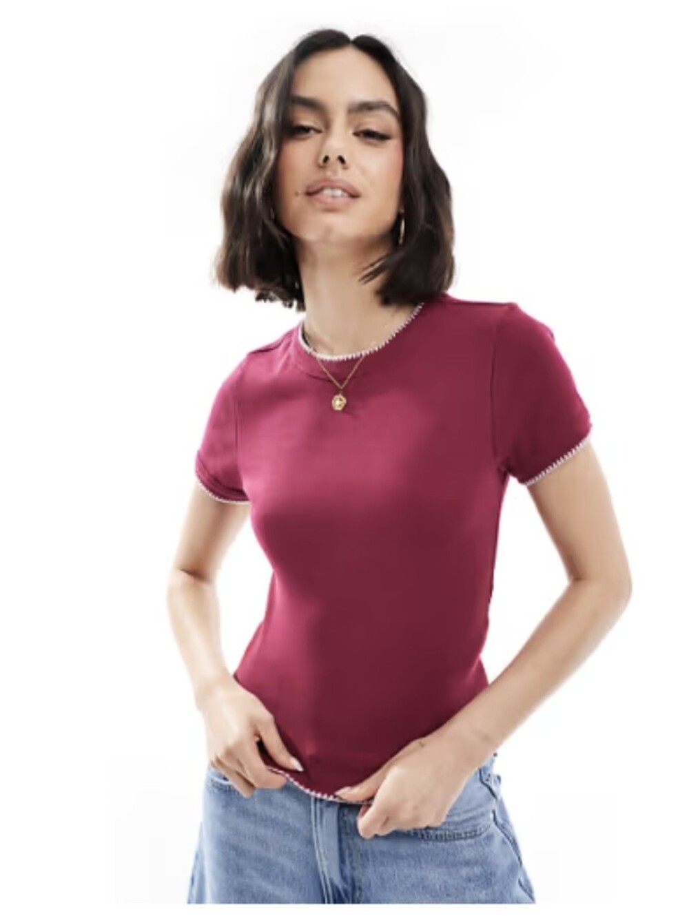 Baby Tee Short-Sleeve Ribbed Tee in Deep Berry